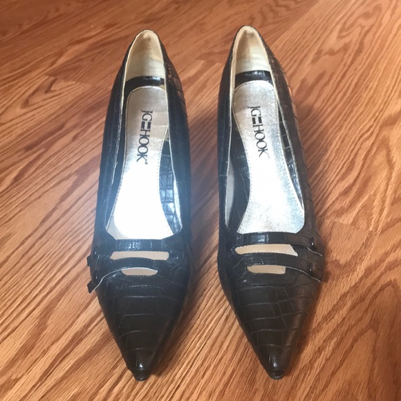 JG HOOK Shoes Crocodile Embroidered Leather Pumps Poshmark